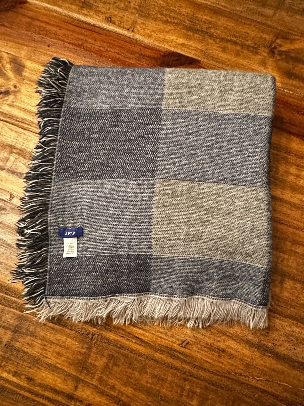 Apt. 9 Blue and Gray Checked Fringed Scarf